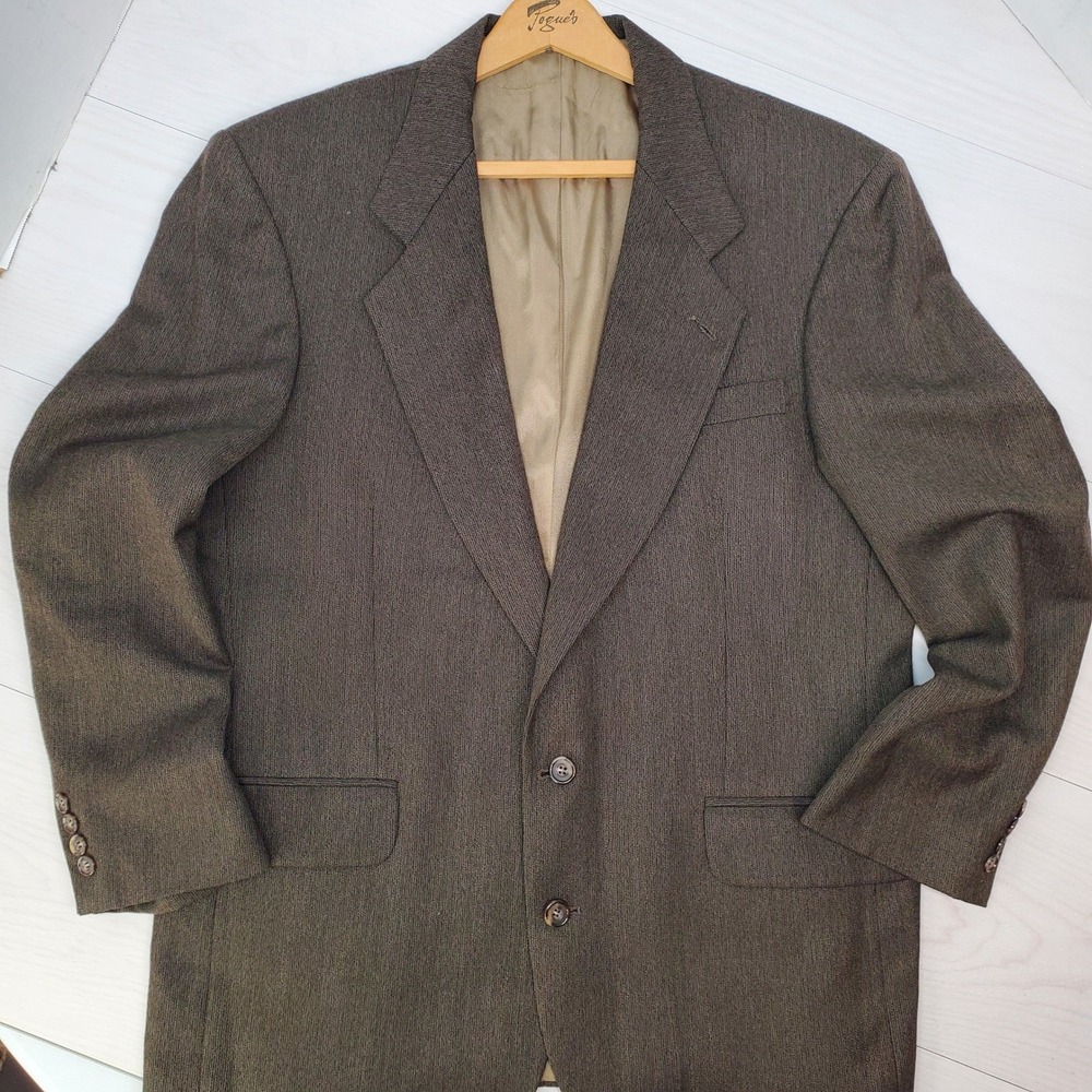 Oscar de la Renta Mens Brown Textured Two Button Blazer 42R Professor Core Vntg